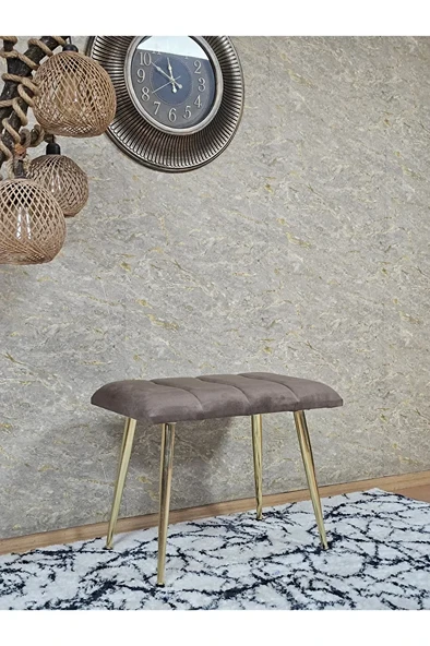Gold Sivriltme Ayaklı 60 cm Puf Bench - Puf - Bench - Oturak - Mutfak Oturağı - Antre Oturağı Kahverengi Renk 60 x 40 Boyut/Ebat - Resim 3