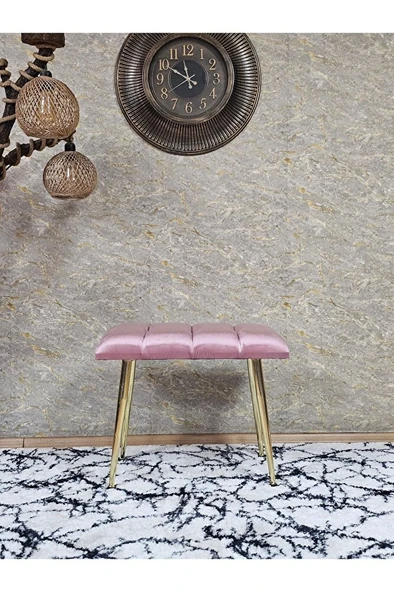 Gold Sivriltme Ayaklı 60 cm Puf Bench - Puf - Bench - Oturak - Mutfak Oturağı - Antre Oturağı Pembe Renk 60 x 40 Boyut/Ebat - Resim 2