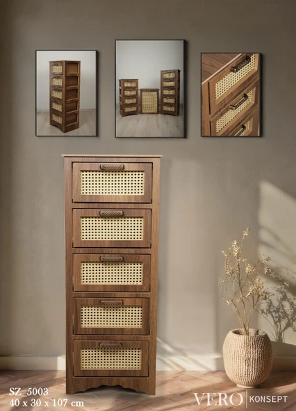 Vero 5 Çekmeceli MDF Dolap Meşe SZ5002