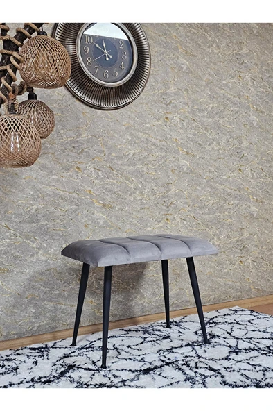 Siyah Sivriltmel Ayaklı 60 cm Puf Bench - Puf - Bench - Oturak - Mutfak Oturağı - Antre Oturağı Gri Renk 60 x 40 Boyut/Ebat - Resim 3