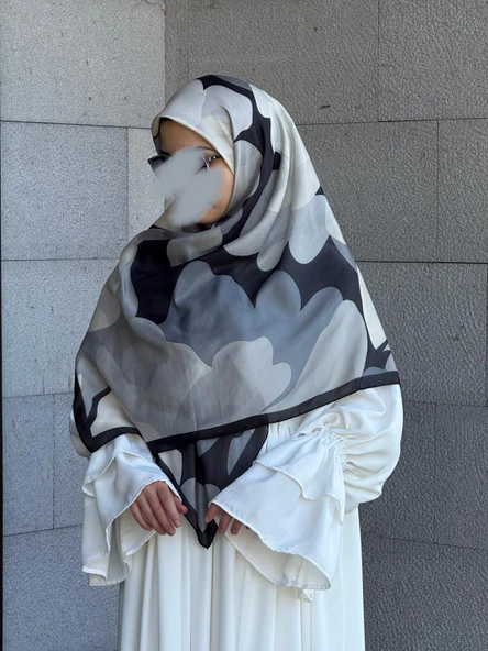 Pamuklu Vera Desen Eşarp-Siyah/Gri - 5