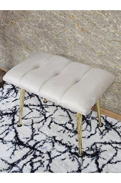 Gold Sivriltme Ayaklı 60 cm Puf Bench - Puf - Bench - Oturak - Mutfak Oturağı - Antre Oturağı Krem Renk 60 x 40 Boyut/Ebat - Resim 4