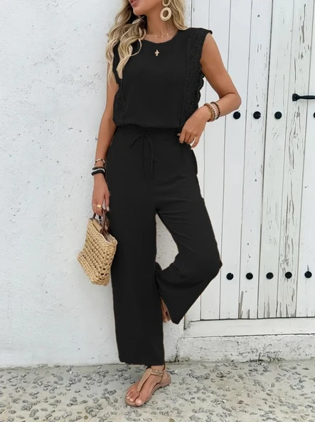 Kadın Kolsuz Bisiklet Yaka Aerobin Bluz Ve Bağcıklı Pantolon ürün görseli