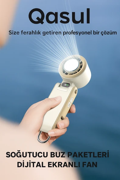 Dijital Ekranlı Soğutucu Mini Vantilatör  Soğuk Kompres Özellikli, Taşınabilir El Tipi Fan - 5