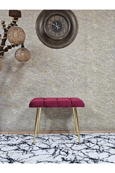 Gold Sivriltme Ayaklı 60 cm Puf Bench - Puf - Bench - Oturak - Mutfak Oturağı - Antre Oturağı Bordo Renk 60 x 40 Boyut/Ebat - Resim 2