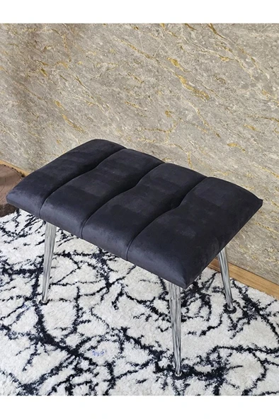Krom Sivriltme Ayaklı 60 cm Puf Bench - Puf - Bench - Oturak - Mutfak Oturağı - Antre Oturağı Füme Renk 60 x 40 Boyut/Ebat - Resim 4
