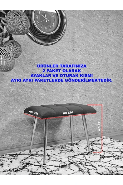 Gold Sivriltme Ayaklı 60 cm Puf Bench - Puf - Bench - Oturak - Mutfak Oturağı - Antre Oturağı Krem Renk 60 x 40 Boyut/Ebat - Resim 5