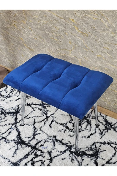 Krom Sivriltme Ayaklı 60 cm Puf Bench - Puf - Bench - Oturak - Mutfak Oturağı - Antre Oturağı Mavi Renk 60 x 40 Boyut/Ebat - Resim 4