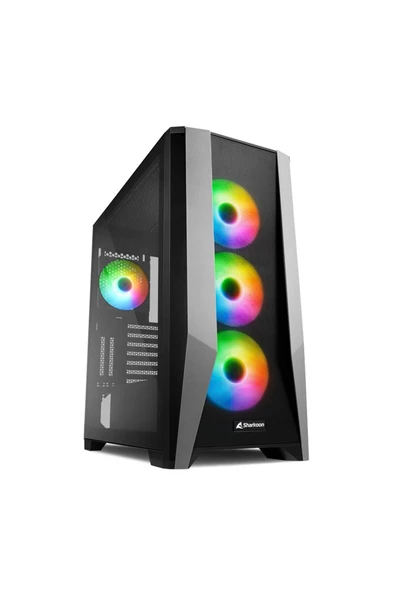 SHARKOON TG7M RGB ARGB Temperli Yan Cam, 4x120mm ARGB Fan, Type-C 3.2 Gen 2, Siyah, Mid-Tower Kasa - 1