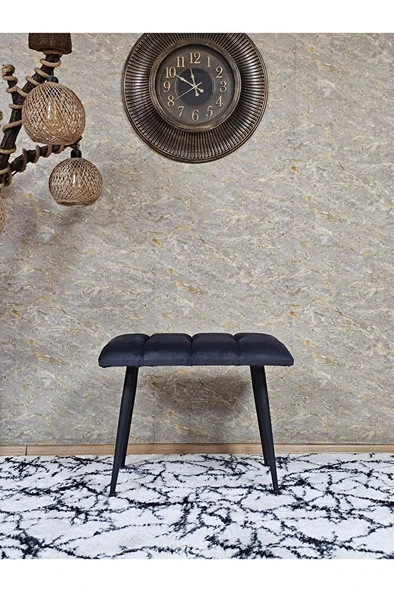 Siyah Sivriltmel Ayaklı 60 cm Puf Bench - Puf - Bench - Oturak - Mutfak Oturağı - Antre Oturağı Füme Renk 60 x 40 Boyut/Ebat - Resim 2