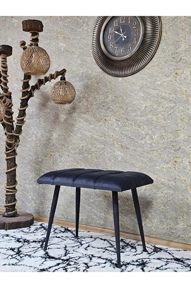 Siyah Sivriltmel Ayaklı 60 cm Puf Bench - Puf - Bench - Oturak - Mutfak Oturağı - Antre Oturağı Füme Renk 60 x 40 Boyut/Ebat ürün görseli