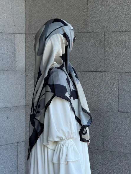 Pamuklu Vera Desen Eşarp-Siyah/Gri - 8