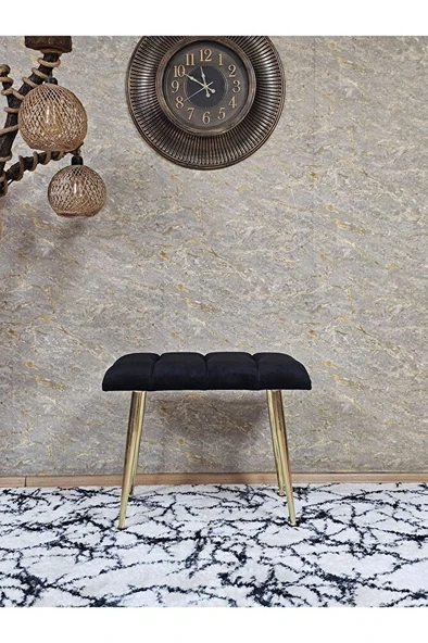Gold Sivriltme Ayaklı 60 cm Puf Bench - Puf - Bench - Oturak - Mutfak Oturağı - Antre Oturağı Siyah Renk 60 x 40 Boyut/Ebat - Resim 2