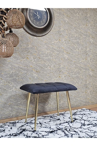 Gold Sivriltme Ayaklı 60 cm Puf Bench - Puf - Bench - Oturak - Mutfak Oturağı - Antre Oturağı Füme Renk 60 x 40 Boyut/Ebat - Resim 3