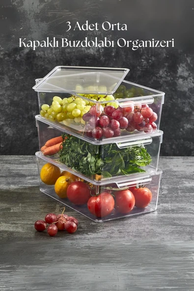 3 Lü Kapaklı Buzdolabı Organizeri & Buzdolabı Düzenleyici 4,5 lt - 1