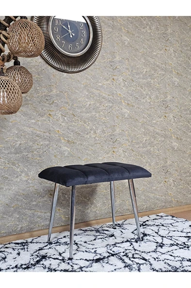 Krom Sivriltme Ayaklı 60 cm Puf Bench - Puf - Bench - Oturak - Mutfak Oturağı - Antre Oturağı Füme Renk 60 x 40 Boyut/Ebat - Resim 3
