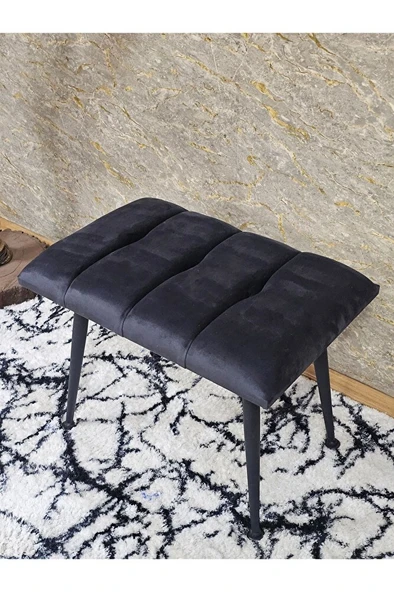 Siyah Sivriltmel Ayaklı 60 cm Puf Bench - Puf - Bench - Oturak - Mutfak Oturağı - Antre Oturağı Füme Renk 60 x 40 Boyut/Ebat - Resim 4