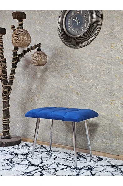 Krom Sivriltme Ayaklı 60 cm Puf Bench - Puf - Bench - Oturak - Mutfak Oturağı - Antre Oturağı Mavi Renk 60 x 40 Boyut/Ebat ürün görseli