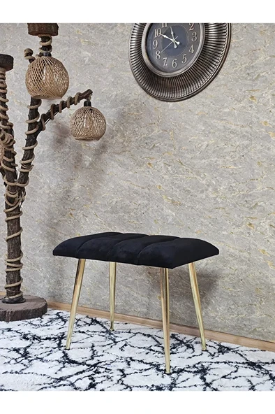 Gold Sivriltme Ayaklı 60 cm Puf Bench - Puf - Bench - Oturak - Mutfak Oturağı - Antre Oturağı Siyah Renk 60 x 40 Boyut/Ebat ürün görseli 1