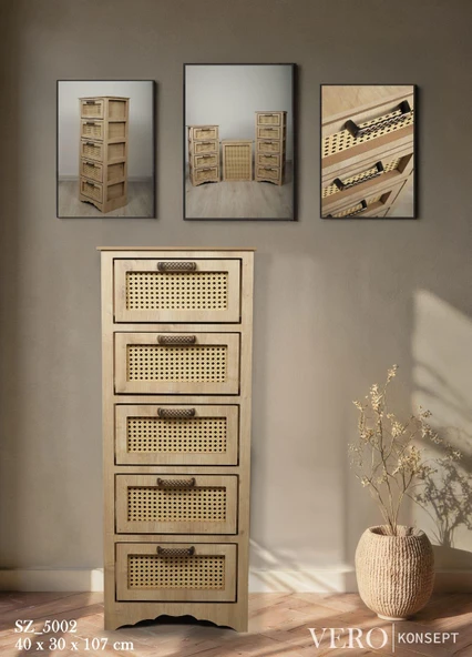 Vero 5 Çekmeceli MDF Dolap Ceviz SZ5003