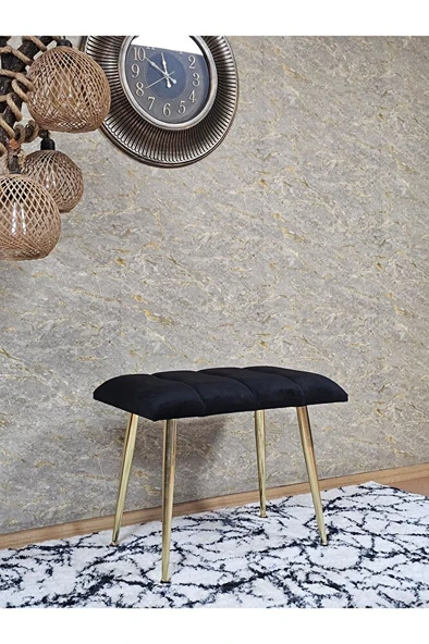 Gold Sivriltme Ayaklı 60 cm Puf Bench - Puf - Bench - Oturak - Mutfak Oturağı - Antre Oturağı Siyah Renk 60 x 40 Boyut/Ebat - Resim 3