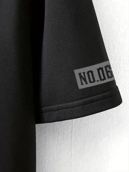 Baskılı Oversize Bisiklet Yaka T-shirt - Siyah - Resim 3