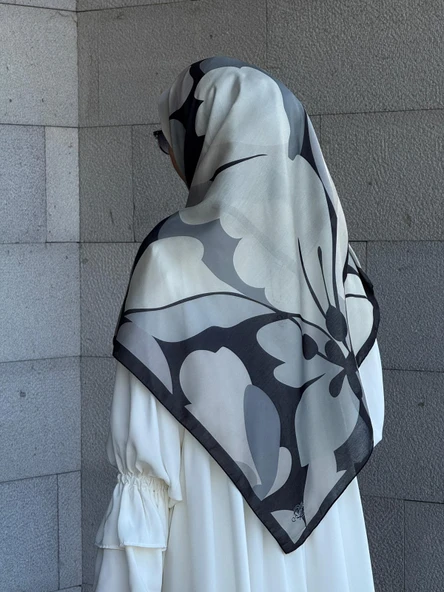 Pamuklu Vera Desen Eşarp-Siyah/Gri - 4