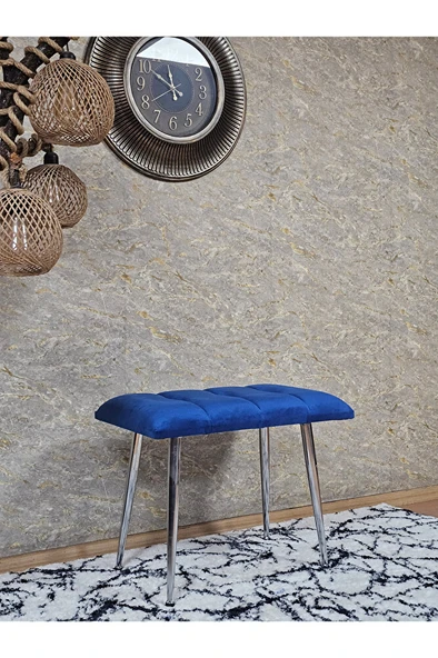 Krom Sivriltme Ayaklı 60 cm Puf Bench - Puf - Bench - Oturak - Mutfak Oturağı - Antre Oturağı Mavi Renk 60 x 40 Boyut/Ebat - Resim 3