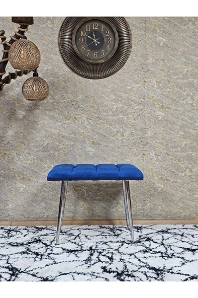 Krom Sivriltme Ayaklı 60 cm Puf Bench - Puf - Bench - Oturak - Mutfak Oturağı - Antre Oturağı Mavi Renk 60 x 40 Boyut/Ebat - Resim 2