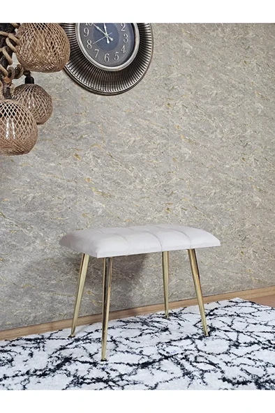 Gold Sivriltme Ayaklı 60 cm Puf Bench - Puf - Bench - Oturak - Mutfak Oturağı - Antre Oturağı Krem Renk 60 x 40 Boyut/Ebat - Resim 3