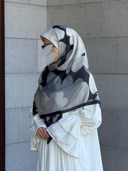 Pamuklu Vera Desen Eşarp-Siyah/Gri - 7
