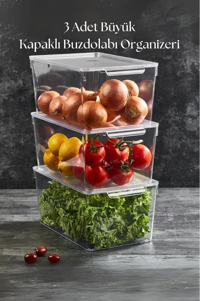 3 Lü Kapaklı Buzdolabı Organizeri & Buzdolabı Düzenleyici 6 lt - 1