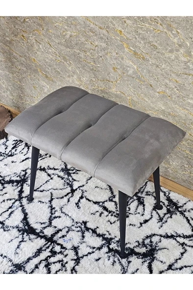 Siyah Sivriltmel Ayaklı 60 cm Puf Bench - Puf - Bench - Oturak - Mutfak Oturağı - Antre Oturağı Gri Renk 60 x 40 Boyut/Ebat - Resim 4