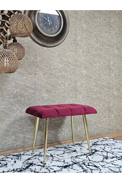 Gold Sivriltme Ayaklı 60 cm Puf Bench - Puf - Bench - Oturak - Mutfak Oturağı - Antre Oturağı Bordo Renk 60 x 40 Boyut/Ebat - Resim 3