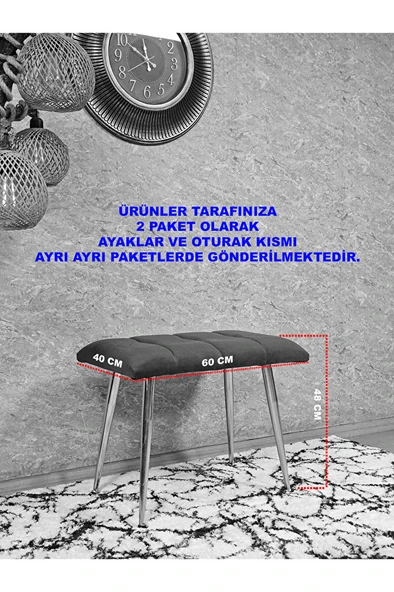 Siyah Sivriltmel Ayaklı 60 cm Puf Bench - Puf - Bench - Oturak - Mutfak Oturağı - Antre Oturağı Kahverengi Renk 60 x 40 Boyut/Ebat - Resim 5