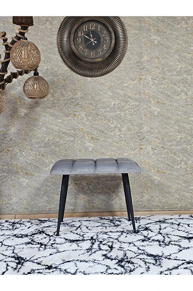 Siyah Sivriltmel Ayaklı 60 cm Puf Bench - Puf - Bench - Oturak - Mutfak Oturağı - Antre Oturağı Gri Renk 60 x 40 Boyut/Ebat - Resim 2