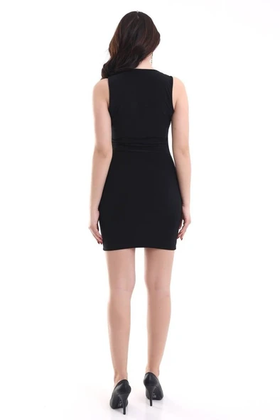 Kadın Kare Yaka Kolsuz Sandy Kumaş Fırsat Ürün Diz Üstü Elbise - Resim 3