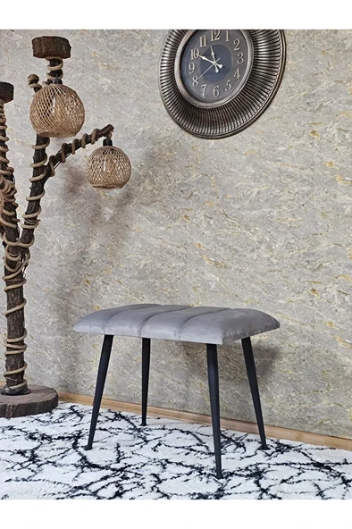 Siyah Sivriltmel Ayaklı 60 cm Puf Bench - Puf - Bench - Oturak - Mutfak Oturağı - Antre Oturağı Gri Renk 60 x 40 Boyut/Ebat ürün görseli 1