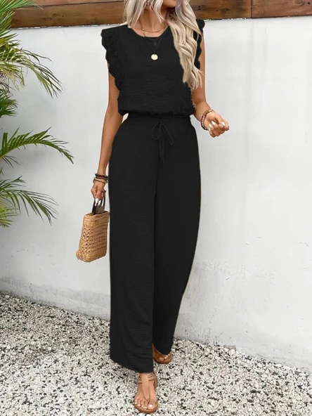 Kadın Kolsuz Bisiklet Yaka Aerobin Bluz Ve Bağcıklı Pantolon - Resim 4