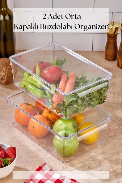 2 Li Kapaklı Buzdolabı Organizeri & Buzdolabı Düzenleyici 4,5 lt - 1