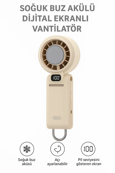 Dijital Ekranlı Soğutucu Mini Vantilatör  Soğuk Kompres Özellikli, Taşınabilir El Tipi Fan - 2