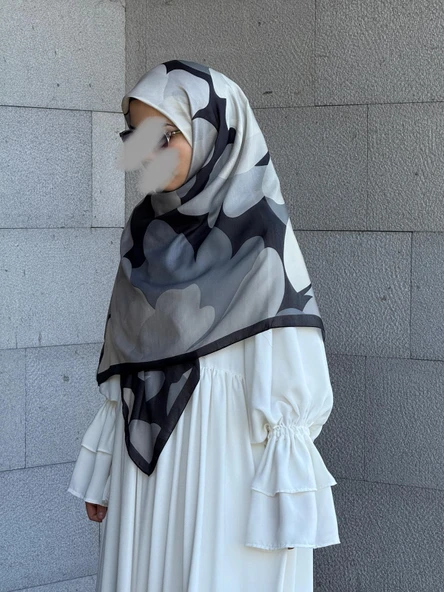 Pamuklu Vera Desen Eşarp-Siyah/Gri - 6