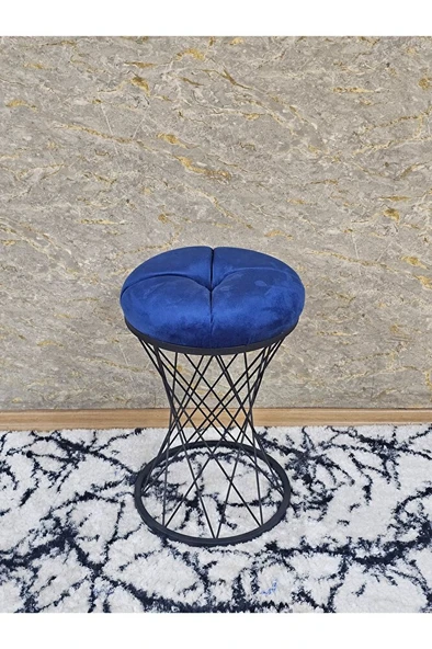 Yuvarlak Siyah Boyalı Puf Oturak - Bench - Ayak Ucu Oturak - Tabure - Makyaj Oturak Mavi Renk Yuvarlak Boyut/Ebat ürün görseli