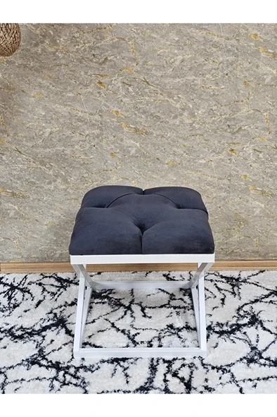 Beyaz Boyalı 45 cm x 45 cm Çaprazlı Puf Bench Oturak Füme Renk 45 x 45 Boyut/Ebat - Resim 2
