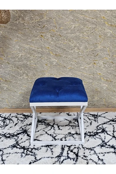 Beyaz Boyalı 45 cm x 45 cm Çaprazlı Puf Bench Oturak Mavi Renk 45 x 45 Boyut/Ebat - Resim 2