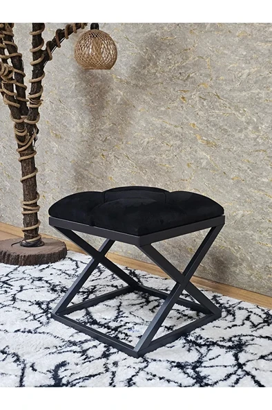 Siyah Boyalı 45 cm x 45 cm Çaprazlı Puf Bench Oturak Siyah Renk 45 x 45 Boyut/Ebat ürün görseli 1