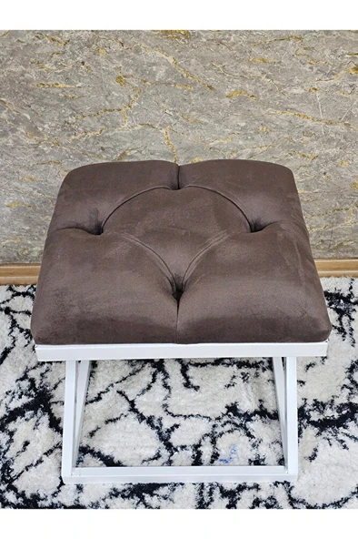Beyaz Boyalı 45 cm x 45 cm Çaprazlı Puf Bench Oturak Kahverengi Renk 45 x 45 Boyut/Ebat - Resim 4