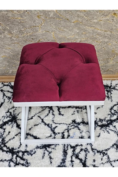 Beyaz Boyalı 45 cm x 45 cm Çaprazlı Puf Bench Oturak Bordo Renk 45 x 45 Boyut/Ebat - Resim 4