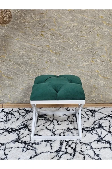 Beyaz Boyalı 45 cm x 45 cm Çaprazlı Puf Bench Oturak Yeşil Renk 45 x 45 Boyut/Ebat - Resim 2