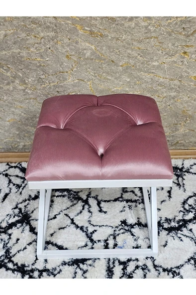 Beyaz Boyalı 45 cm x 45 cm Çaprazlı Puf Bench Oturak Pembe Renk 45 x 45 Boyut/Ebat - Resim 4